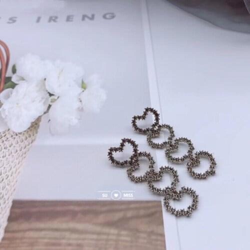 Free Shipping Trendy Love Heart Dangle Drop Earrings for Women Jewelry Cute Hollow Heart Rhinestone Statement Girls Earrings