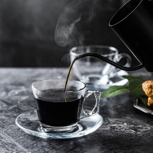 Leadless glass coffee cup cappuccino size heat resistant tea cup household European Italian cup with saucer spoon teacup 2pcs