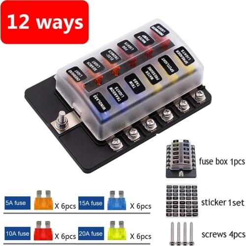 12V 24V Car Blade Fuse Box Holder 6 8 10 12 Ways Modified Fuse Box Terminal Block with LED Warning Light Boat Marine Trike