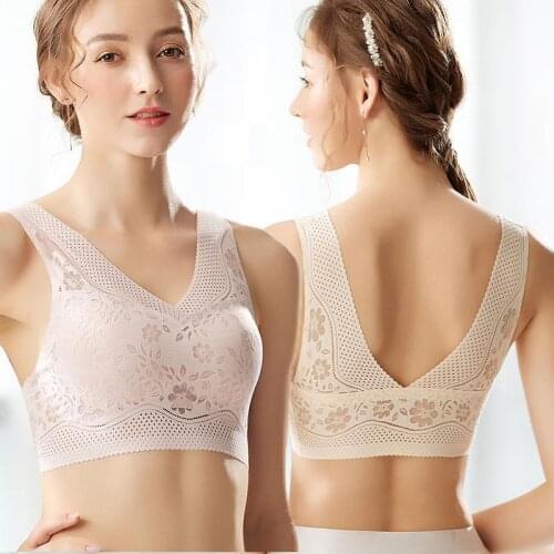 Seamless Ice Silk Floral Bra For Women Plus Size Lace Floral Push Up Gathered Sexy Breathable Bralette Sleep Top Lingerie Set