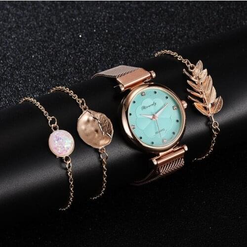 New Fashion Luxury Women Watch Women Dress Quartz 5-piece Set Bracelet Magnetic Ladies flower Wrist Watches Clocks Gift zegarek