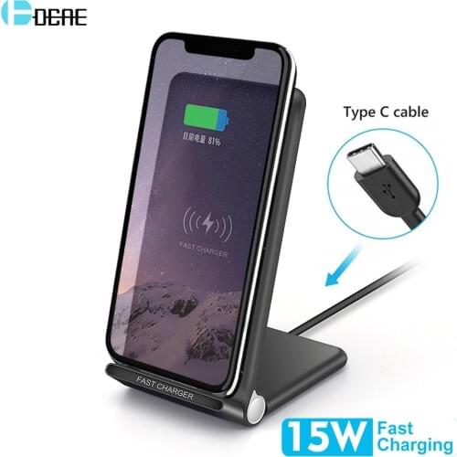 DCAE Fast 15W Wireless Charger Stand Foldable USB C Qi 2 in 1 Charging Pad Station Phone Holder for iPhone 11 XS XR X 8 Samsung