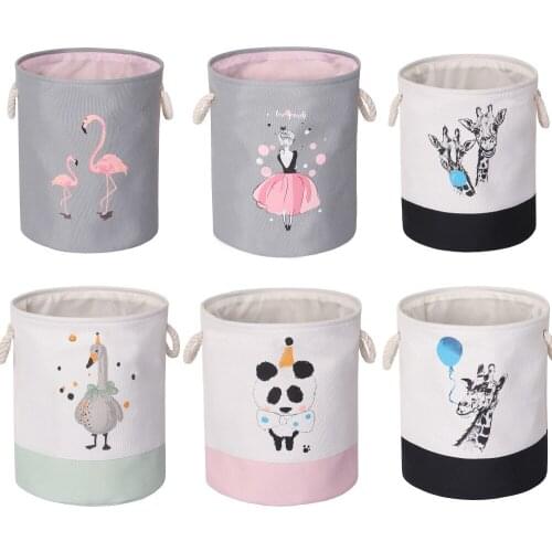 Kids Storage Bin Handled Canvas Fabric Collapsible Organizer Basket Waterproof Foldable Dirty Laundry Hamper Toys Storage Box