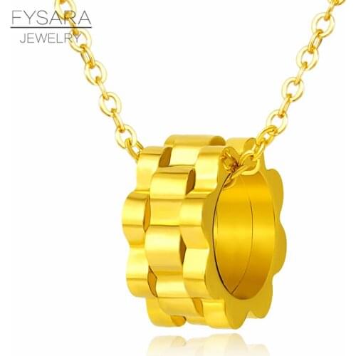 FYSARA Brand Jewelry Men Belt Buckle Pendant Necklaces Gold Stainless Steel Round Circle Short Necklaces for Women Choker