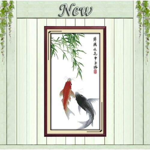 Two fishes Chinese mascot animals paintings counted printed on canvas DMC 11CT 14CT Cross Stitch kits embroidery needlework Sets