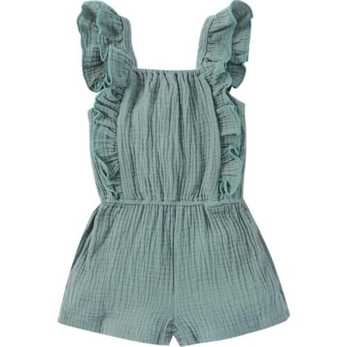 Summer Newborn Baby Girls Solid Ruffles Rompers Jumpsuits Infant Baby Girls Sleeveless Playsuit Clothes