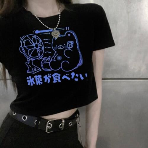 Summer Streetwear Y2k Crop Tops Anime Women T-shirt Casual Harajuku Short-Sleeved Ulzzang Tops Slim Plus Size Short Gothic Tees