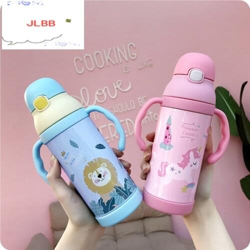 Cartoon Unicorn Stainless Steel Thermos with Straw for Kid Sippy Thermal Water Bottle Travel Mug Tumbler Vacuum Flasks