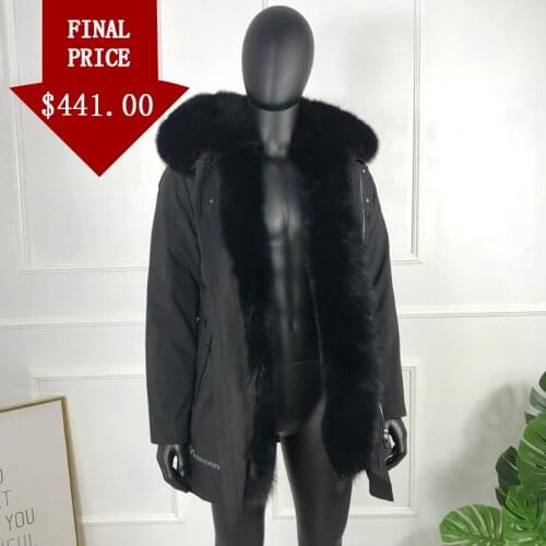 Men Parka 100% Natural Rabbit Fur Lined Coat Windproof Outwear High Quality Business Casual