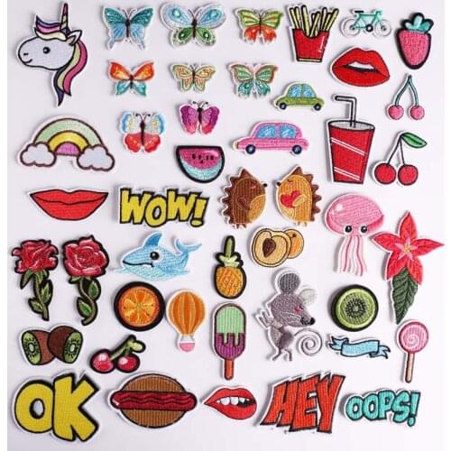 PGY 1PCS Cartoon pineapple Kiwifruit Patches Mouse Embroidery Iron Patches for Clothing DIY Ice cream Foods Stickers Appliques