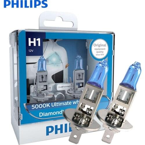 100% Original Philips H1 12V 55W Diamond Vision 5000K Xenon White Car Halogen Headlight Auto Bulbs Lamps 12258DVS2, Pair