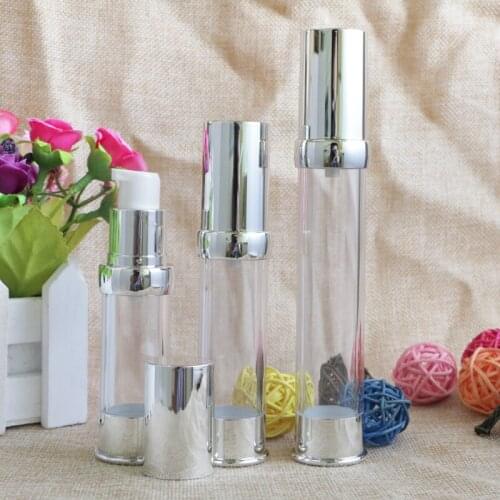 15ml 20ml 30ml Empty Silver Refillable Bottles Airless Pump Dispenser Packaging Containers for Makeup Liquid Lotion 10pcs/lot