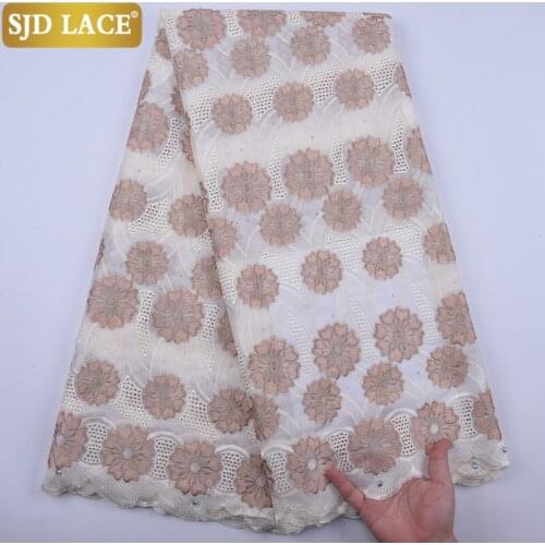 SJD LACE 2020 African Lace Fabric With Stones Nigerian Cotton Lace Fabric Small Holes Embroiderey Voile Lace For Wedding A1865