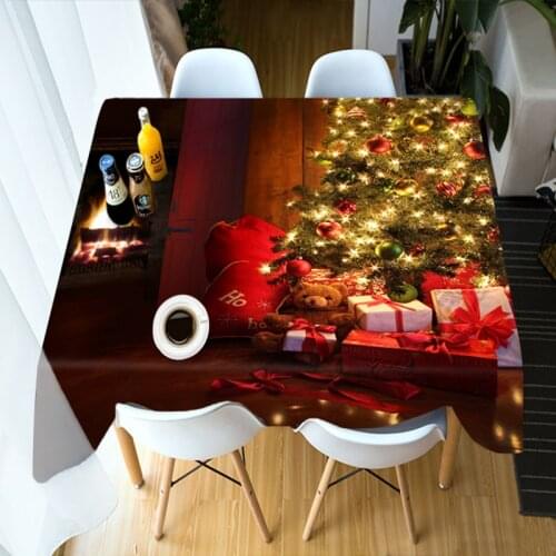 Customize 3D Tablecloth Christmas Tree Theme Pattern Table Cloth Washable Polyester Cloth Rectangular Round Dining Table Cover