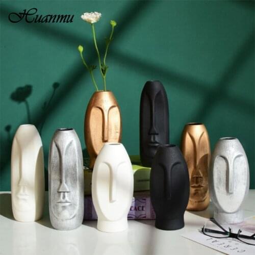 Modern Ceramic Vase Creative Black/White Face Vase Living Room Decoration Handicraft Ornaments Home Decor
