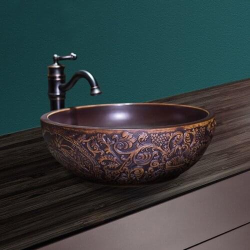 Jingdezhen vintage ceramic washbasin toilet coconut tree table basin round washbasin washbasin Chinese basin