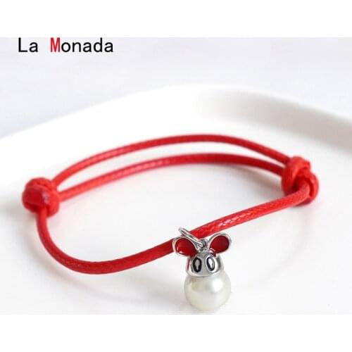La Monada 925 Sterling Silver Zodiac Mouse Rat Red Rope Bracelets Red Thread Line String Jewelry Bracelets For Women