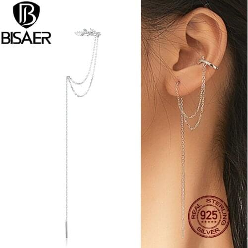 Earrings Studs BISAER 925 Sterling Silver Simple Styles Long Tassel Chain Women Earrings for Women Fashion Silver Jewelry EFE363