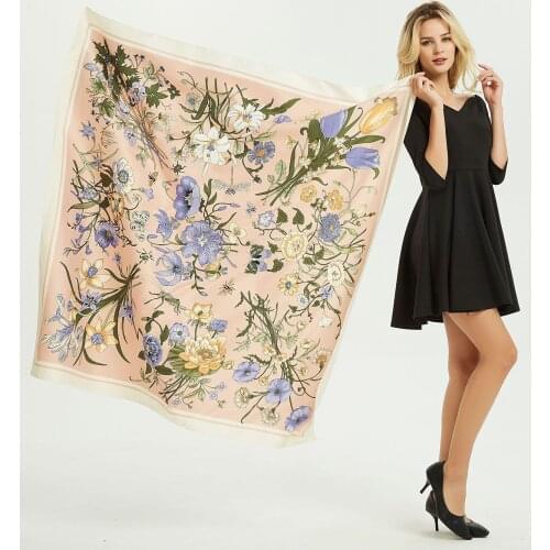 KOI LEAPING new woman Fashion silk Scarf Pattern Printing Summer new scarf female flower twill sunscreen print shawl large size