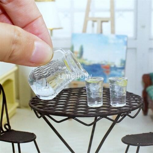 1/12 Dollhouse Miniature Lemon Mini Drinks Kettle with Cups Pretend Play Kitchen Furniture for Barbies Blyth Doll House Toy