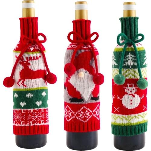 1pcs Christmas Decoration Santa Claus Snowman Wine Bottle Cover Hotel Restaurant Bow Tie Wine Bottle Bag Knitted Wine Cover