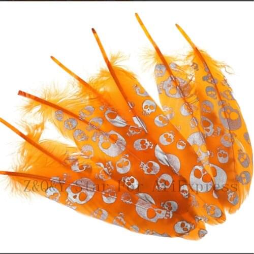 10-100 natural 15-20CM (6-8 inches) goose feather dyed orange plus silver ghost head feather DIY craft jewelry feather