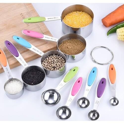 10PCS Measuring Cups & Spoons Teaspoon Stainless Steel Set Coffee Tea