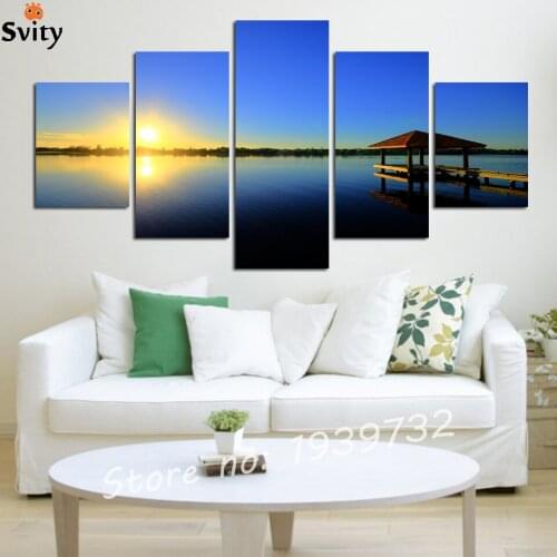 5 Panel Modern Sea Wave Painting Pictures Homd Decor Cuadros Wall Art Ocean Sunset Painting Canvas Prints Unframed F1739