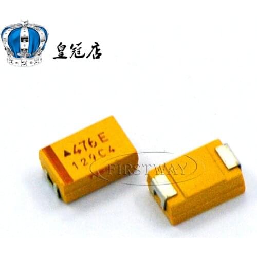 500PCS/LOT SMD tantalum capacitors 476E 47UF 25V D 7343 10% Yellow Polar Capacitor