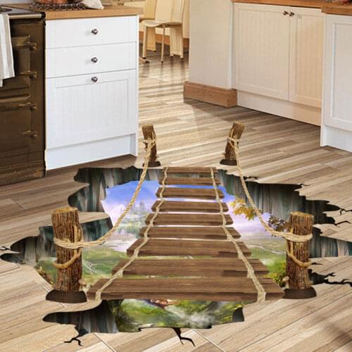 60cm 90cm 3D Floor Wall Sticker Removable Bridge Mural Decals Vinyl Art Living Room Decoration scratch map raamstickers kerst