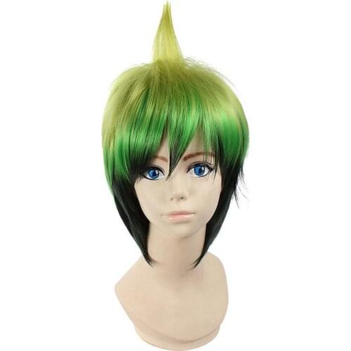 Anime Gradient Short Wigs Exorcist mens Amaimon cosplay wigs Ao no Exorcist Role Play Amaimon Green Short Hair Costumes