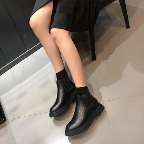 Ankle Boots Genuine Leather women Chelsea Short Boots Ladies shoes fashion Elastic band Round toe boots autumn