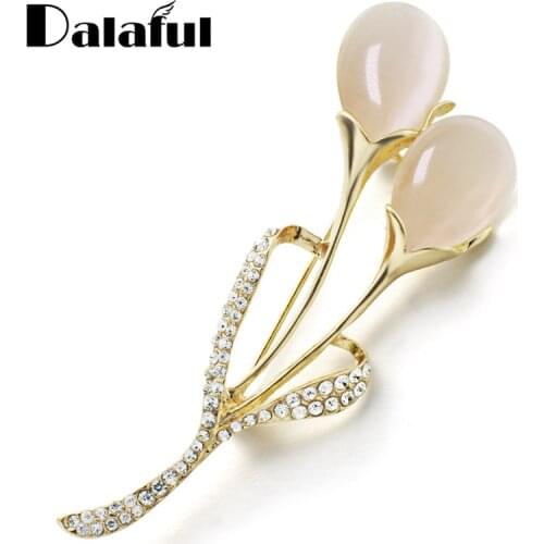 Dalaful Fashion Tulip Flower Brooch Pin Rhinestone Crystal Opal Stone Exquisite Garment Accessories Brooches For Women Z074