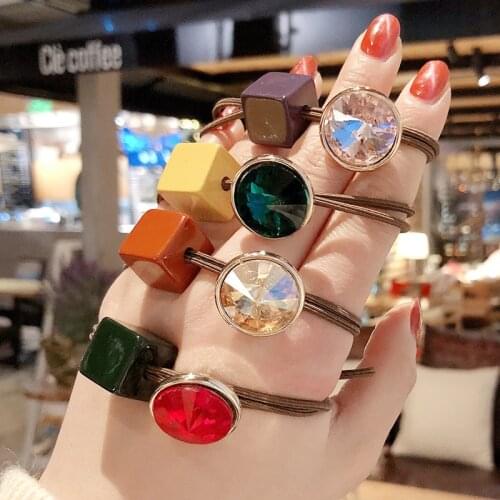 Colorful Square Rhinestone Elastic Hair Band Korea Hair Accessories For Girls Handmade Hair Tie Head Band Hair Scrunchies