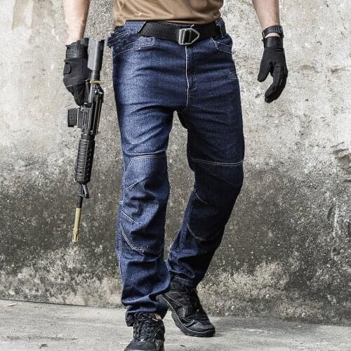 Tactical SWAT Multi Pocket Denim Cotton Pants Army Combat Jeans Men Wearable Special Force Flexible Military Jeans Long Trousers