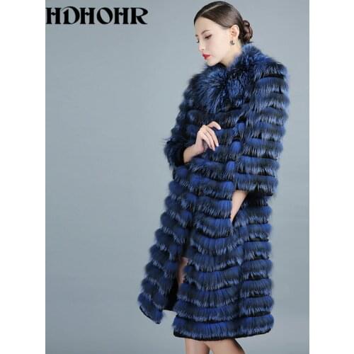 HDHOHR 2020 New 100% Real Silver Fox Fur Coat Winter High Quality Genuine Fox Fur Coats For Women 100cm Long Style Fur coats