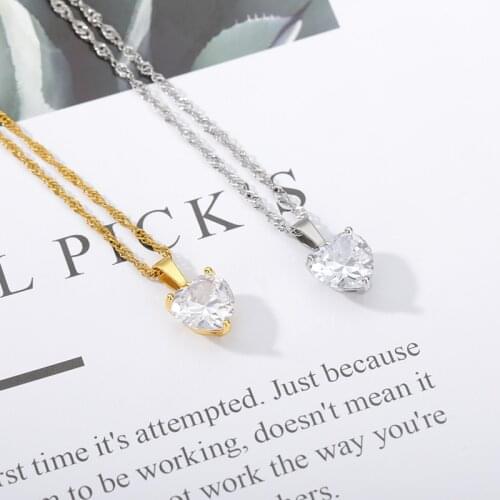 Huitan Fashion Heart CZ Necklace for Wedding Engagement Party Luxury Solitaire Women Love Necklace Statement Jewelry Wholesale