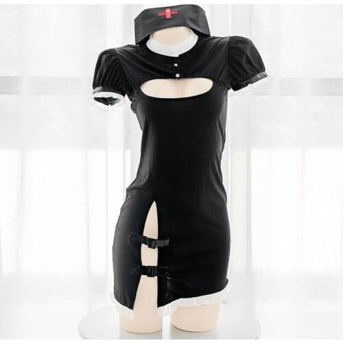 Babydoll Cosplay Lingerie Bodycon Slit Dress Women Open Chest Sexy Naughty Nurse Erotic Costumes Sleepwear Cute Uniform Suit