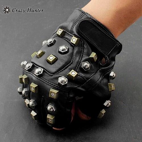 Metal Screw Studded Steampunk Leather Gloves Punk Rock Biker (One Pair)