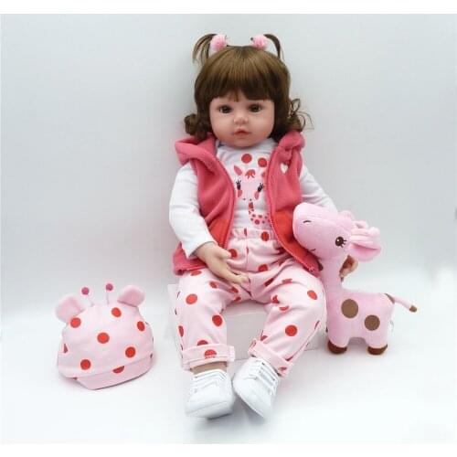 New popular small doll 48cm/55cm Silicone Reborn Baby Boneca Bebe girl Reborn Dolls with giraffe doll For Children Gift toy