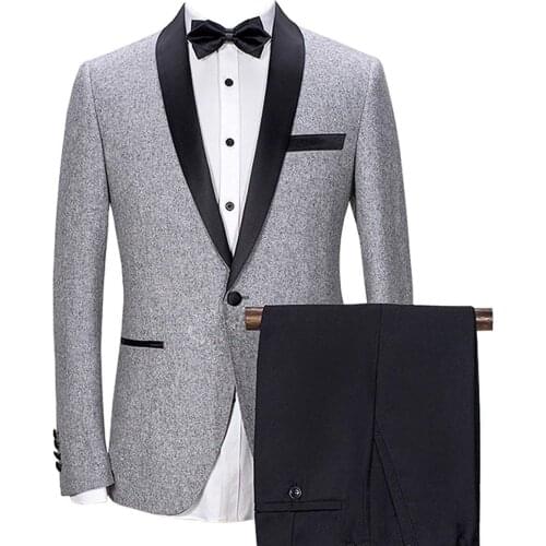 Men Suit 2 Pieces Shawl Lapel Mens Suit Sets Wool / Tweed Tuxedos Bridegroom One Button 2018 New For Wedding (Blazer +Pants)