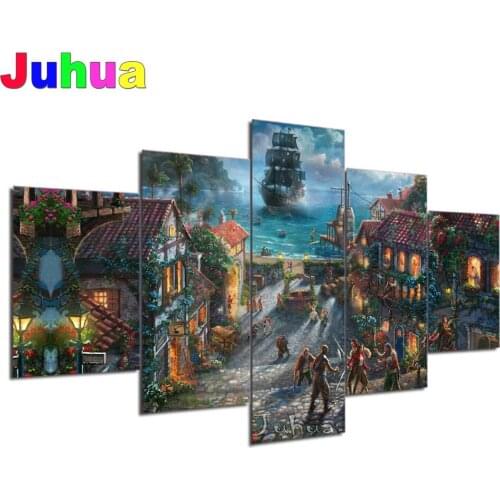 5 piece Pirate Ship picture diamond Painting Full Square/Round mosaic diamond set 3d cross Stitch 2021 Gift,home art Stickers