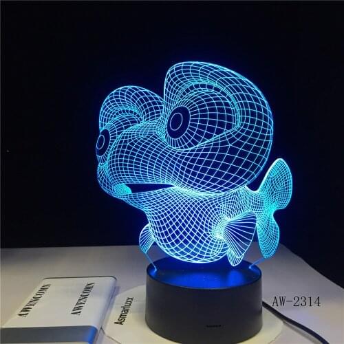 3D LED Big Eye Fish Shape Table Lamp USB Night Light 7 Colors Changing Bedroom Home Decor Travel Children Gift Toy AW-2314