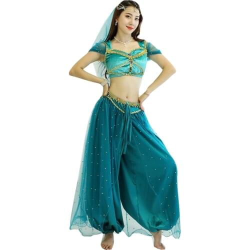 New Style India Belly Dance Cosplay Costume Bollywood Aladdin Jasmine Princess Sexy Dress Belly Dance Top Outfit Skirt