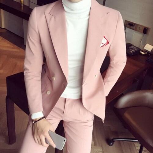 Autumn Tailor Made Fashion Gentleman High Quality Pink Suits Male Slim Fit Tuxedo Groomsmen For Wedding Dinner Party Suits
