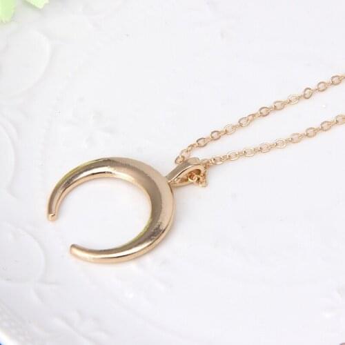 2 Colos Gold Sliver Boho Half Moon Crescent Pendant Necklace Double Horn Jewelry Minimal Girlfriend Gift Alloy