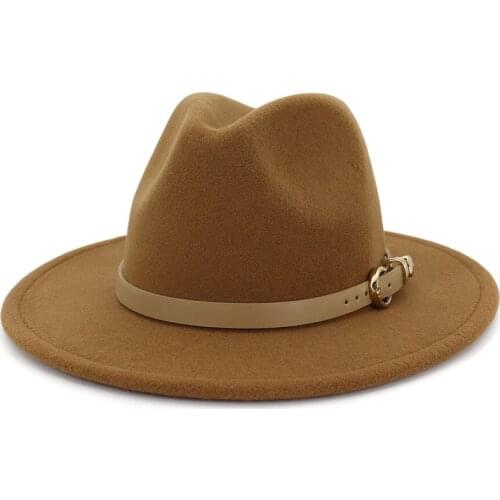 Simple Unisex Fedora Hat Autumn And Winter New Woolen Top Hat Belt Strip Jazz Panama Hat Head Circumference 59-60CM Big Brim Hat