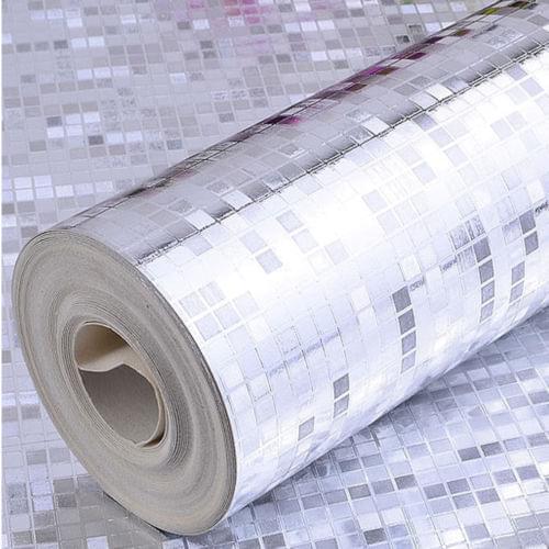 Q QIHANG Modern Luxury Silver Foil Mini Mosaic Background Flicker Wallpaper Silver 0.53m*10m=5.3m2