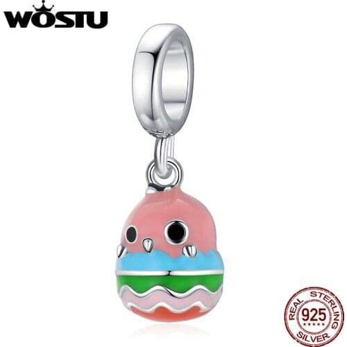 WOSTU 925 Sterling Silver Forest Cartoon Zoo Animals Pink Fun Bird Charm Beads Fit Original Bracelet DIY Jewelry CQC1935