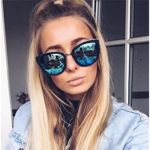 Fashion cat mirror sunglasses women brand designer eye cat metal frame girl sunglasses brown Womens Fashion big frame Gradient